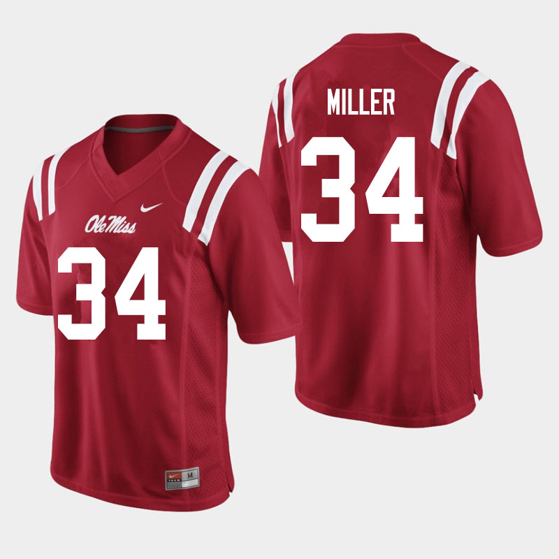 Men #34 Zavier Miller Ole Miss Rebels College Football Jerseys Sale-Red